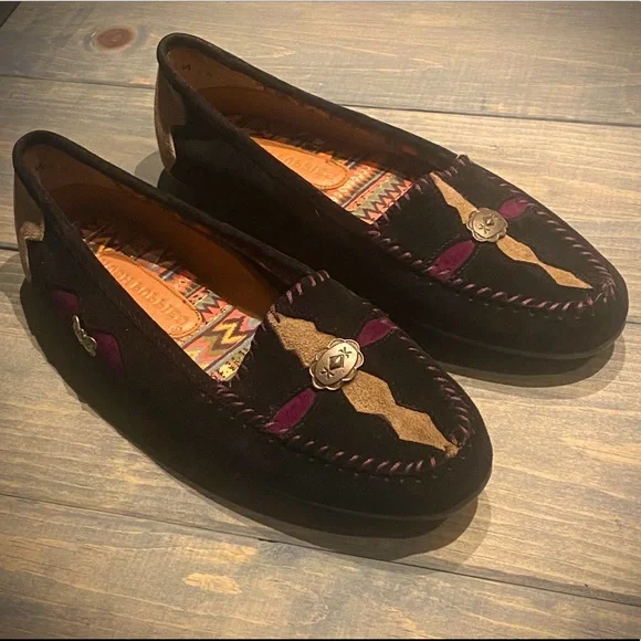 Aztec Western Boho Suede Hush Puppies Loafers Sz 8.5 - Picture 12 of 12